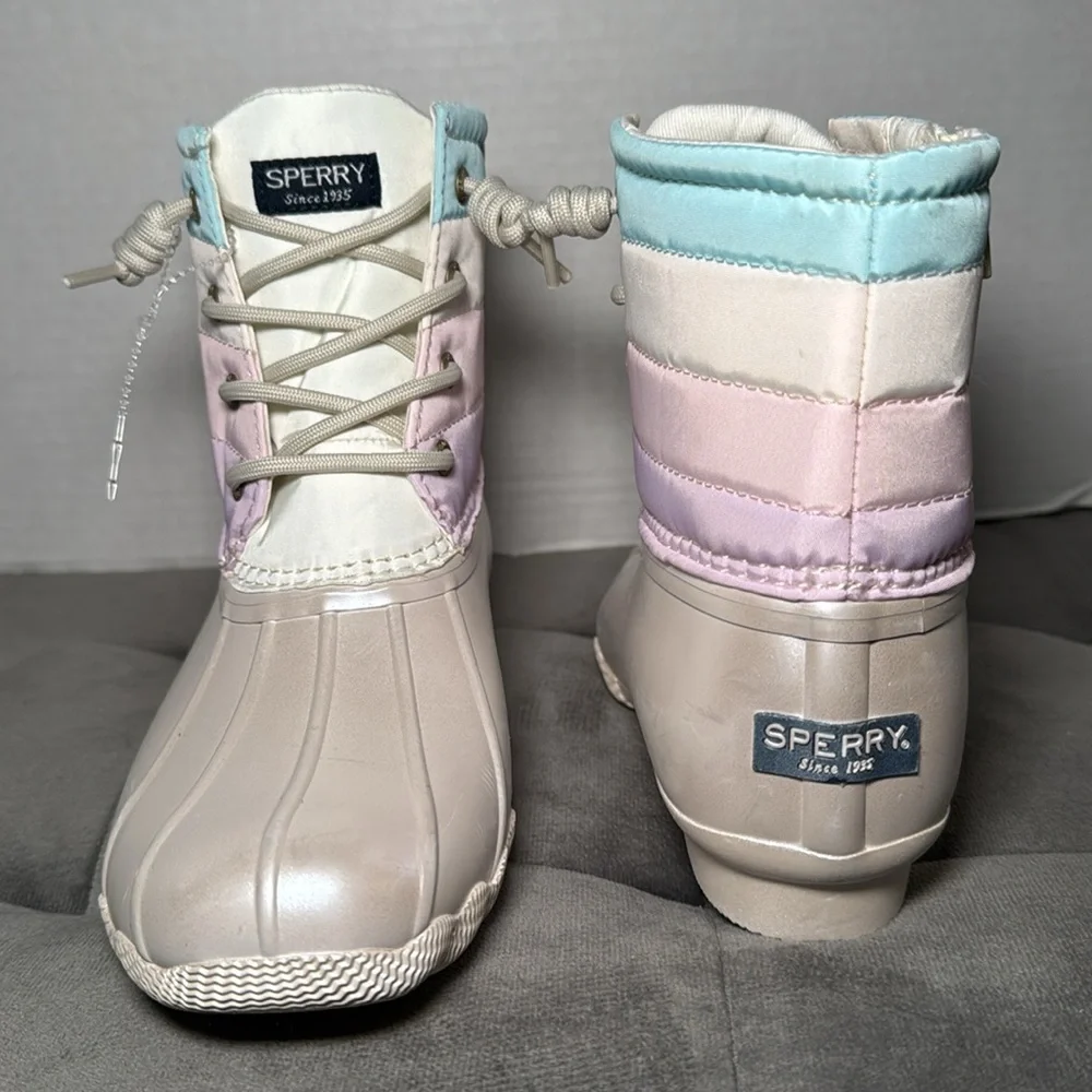 New Sperry Kid’s Saltwater Ankle Boot Duck Boot Iridescent Pastel Size 3 & 6